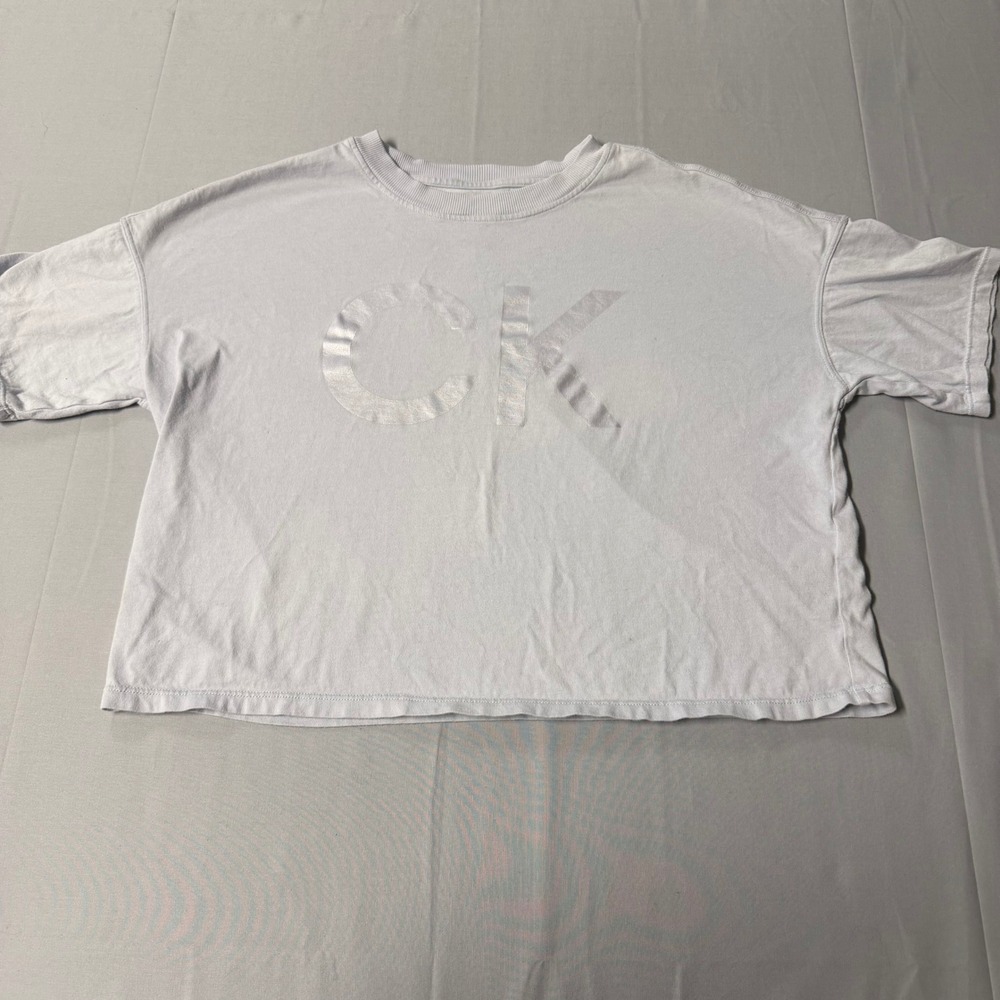 Calvin Klein Performance Womens Small Light Blue CK Logo Cropped Boxy T-Shirt